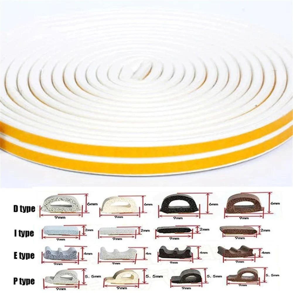 5m Self-Adhesive Door Window EPDM Sealing Strip Anti-Collision Wind Stopper Sealing Tape - White Type D 9x6mm - 2