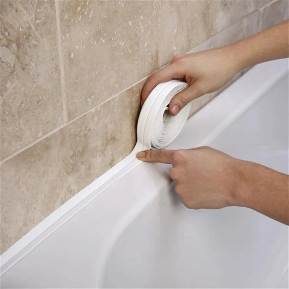 Sealing Strip Shower Sink Bathtub Caulking Tape PVC Self-Adhesive Waterproof Wall Tape for Bathroom Kitchen - White / 3.8cmx3.2m - 3