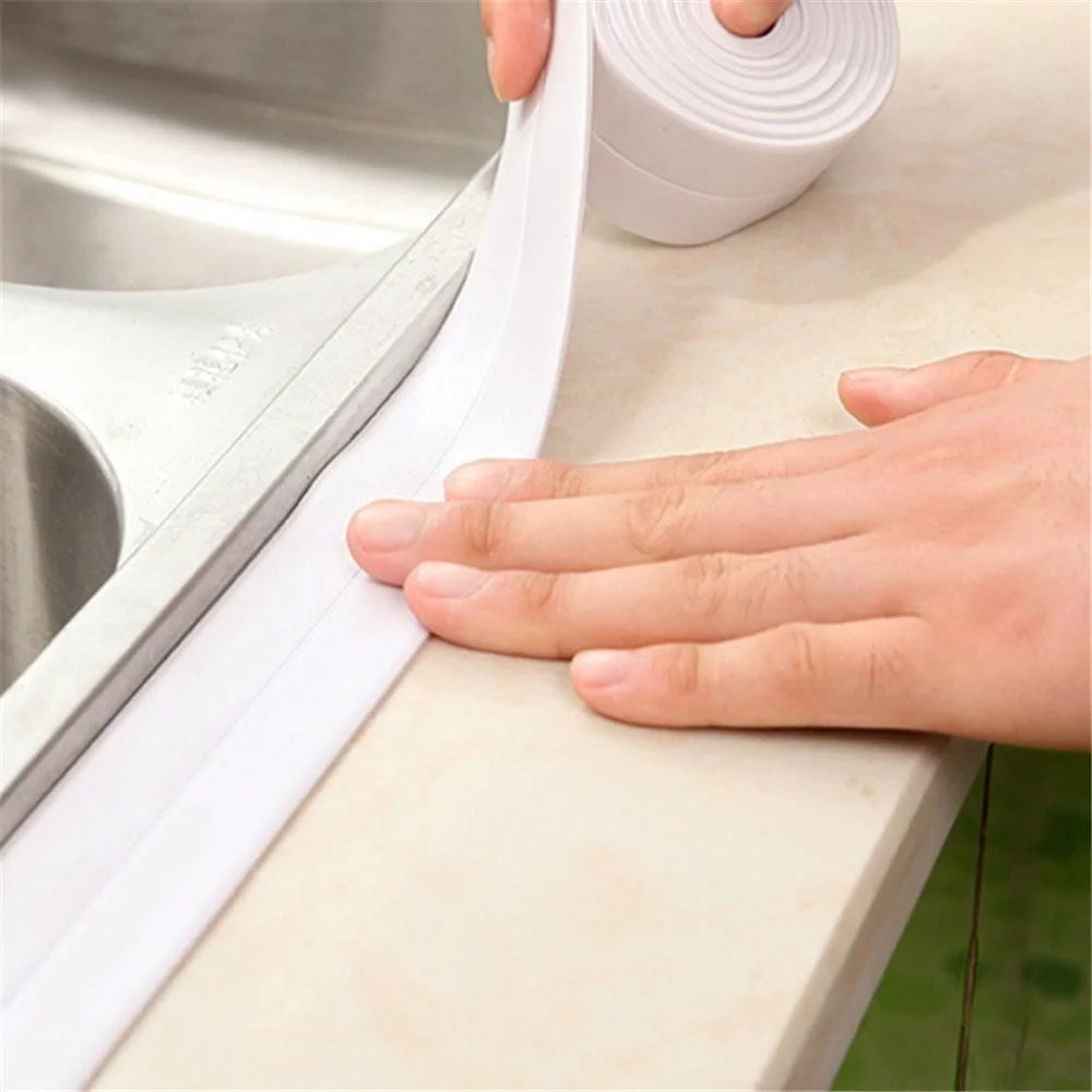 Sealing Strip Shower Sink Bathtub Caulking Tape PVC Self-Adhesive Waterproof Wall Tape for Bathroom Kitchen - White / 3.8cmx3.2m - 4