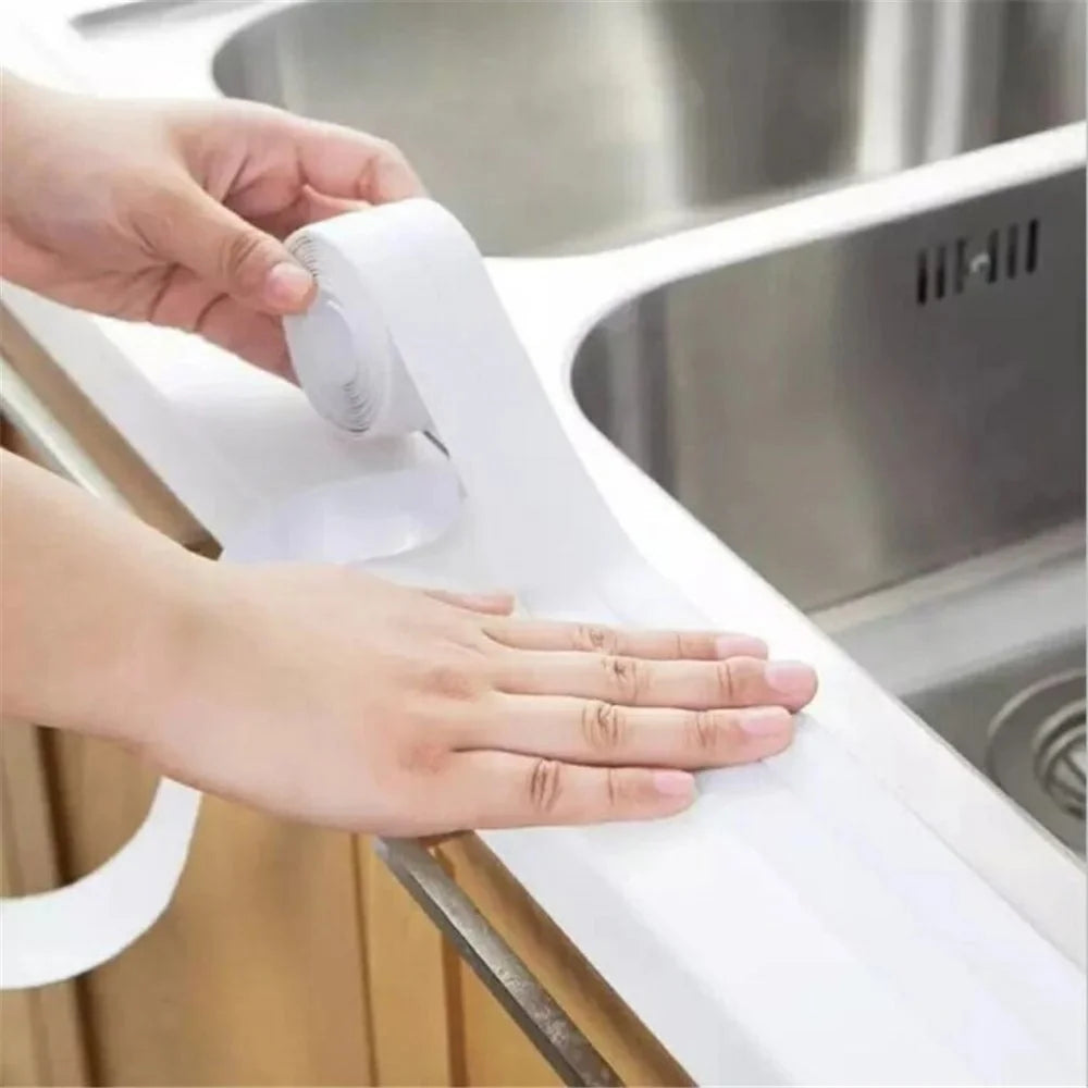 Sealing Strip Shower Sink Bathtub Caulking Tape PVC Self-Adhesive Waterproof Wall Tape for Bathroom Kitchen - White / 3.8cmx3.2m - 7