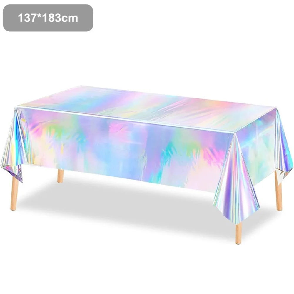 Iridescent Tablecloth Birthday Party Table Cloth Plastic Disposable Table Cover - 137x183cm - 1