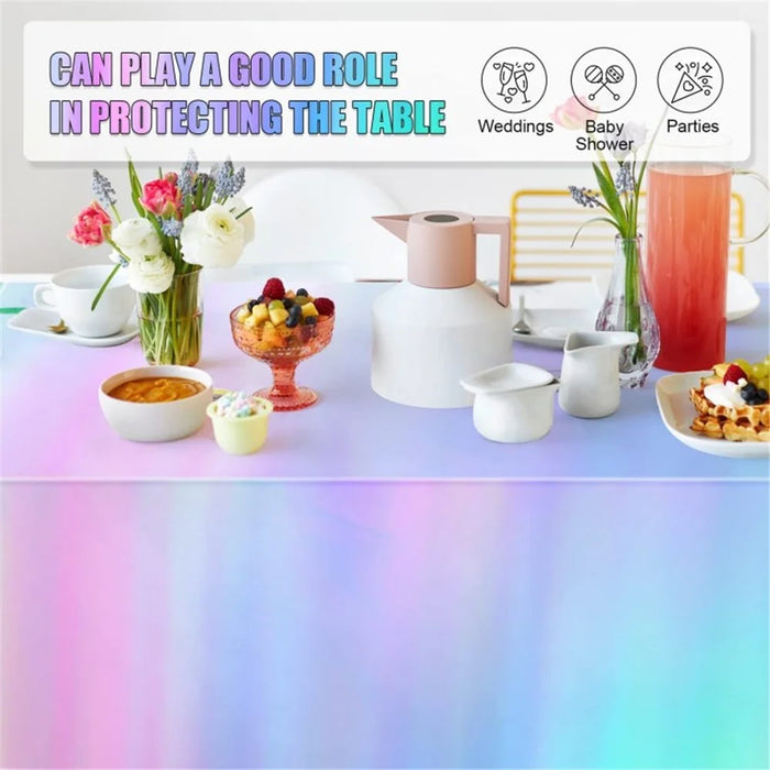 Iridescent Tablecloth Birthday Party Table Cloth Plastic Disposable Table Cover - 137x183cm - 3