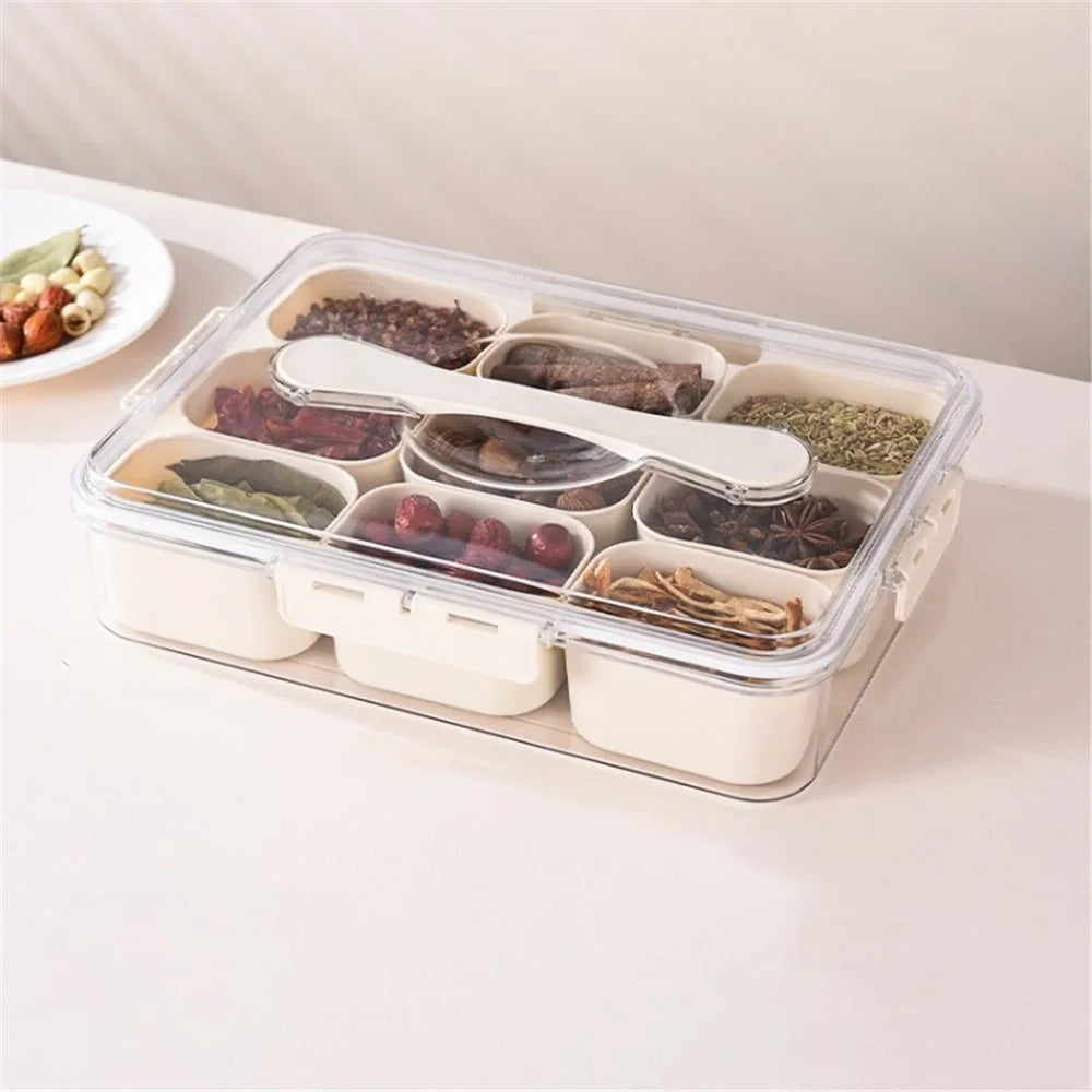 Snack Box Container Divided Serving Tray with Lid and Handle Snack Organizer (BPA Free, No FDA) - 9 Grid / Large Handle - 1