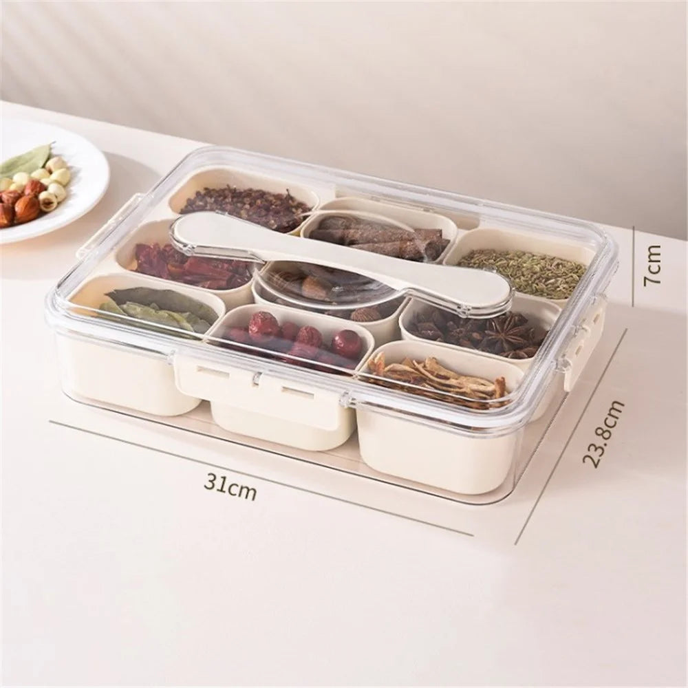 Snack Box Container Divided Serving Tray with Lid and Handle Snack Organizer (BPA Free, No FDA) - 9 Grid / Large Handle - 2