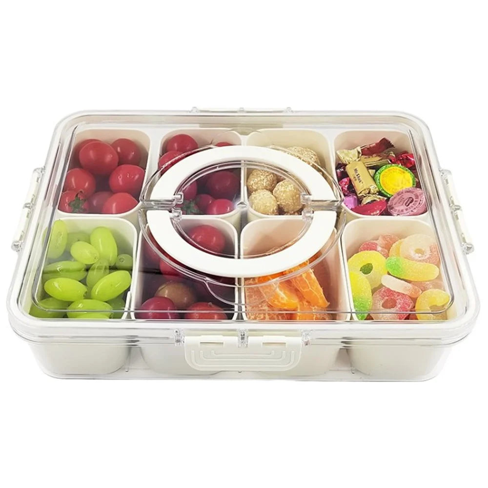 Snack Box Container Divided Serving Tray with Lid and Handle Snack Organizer (BPA Free, No FDA) - 9 Grid / Large Handle - 3