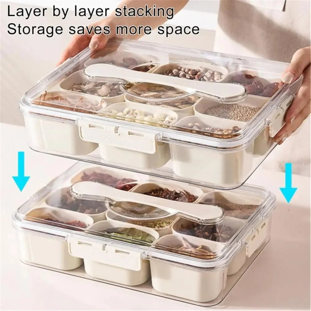 Snack Box Container Divided Serving Tray with Lid and Handle Snack Organizer (BPA Free, No FDA) - 9 Grid / Large Handle - 5