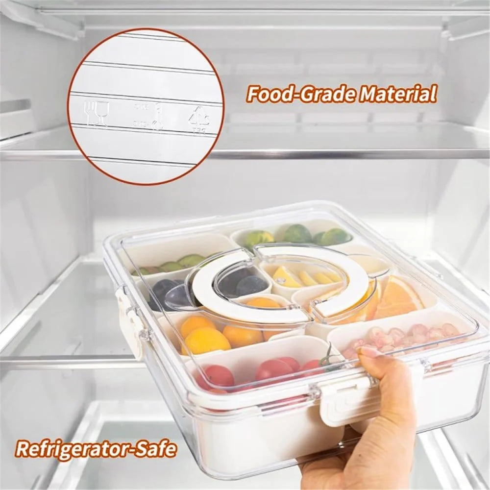 Snack Box Container Divided Serving Tray with Lid and Handle Snack Organizer (BPA Free, No FDA) - 9 Grid / Large Handle - 6