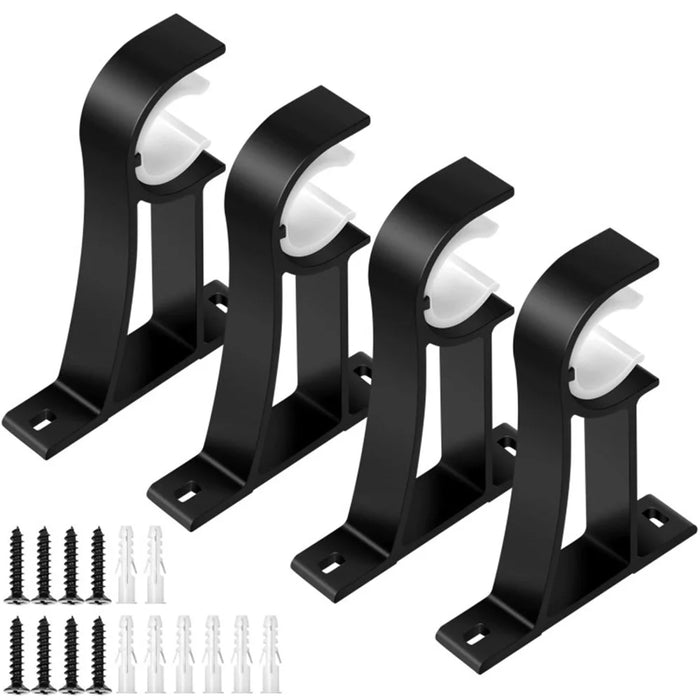 4Pcs Aluminum Alloy Curtain Single Rod Bracket Roman Rod Base Support Rack - Black - 1