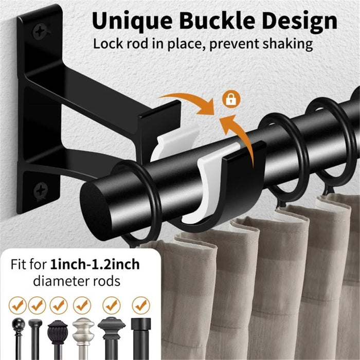 4Pcs Aluminum Alloy Curtain Single Rod Bracket Roman Rod Base Support Rack - Black - 2