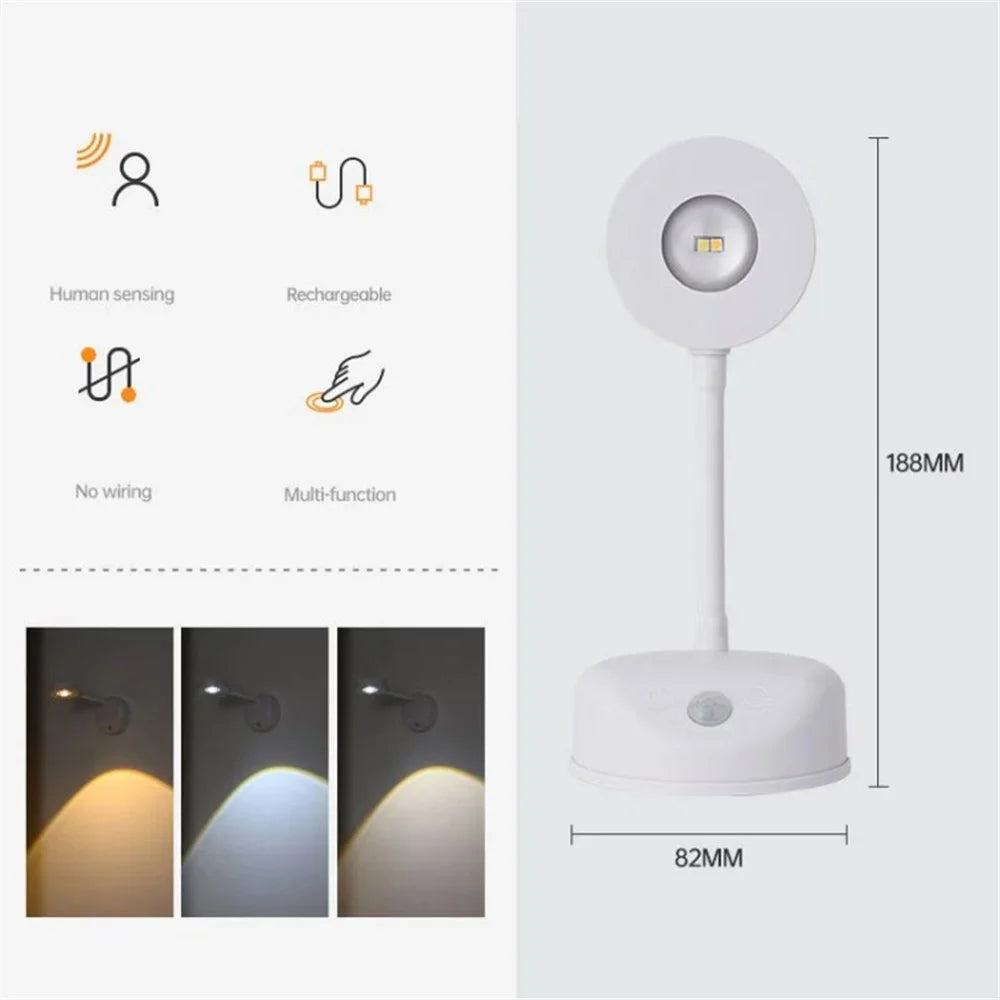 Rechargeable Spotlight Electric Free Wiring Indoor Wall Light Spotlight Smart LED Human Body Sensor Lamp - White - 1