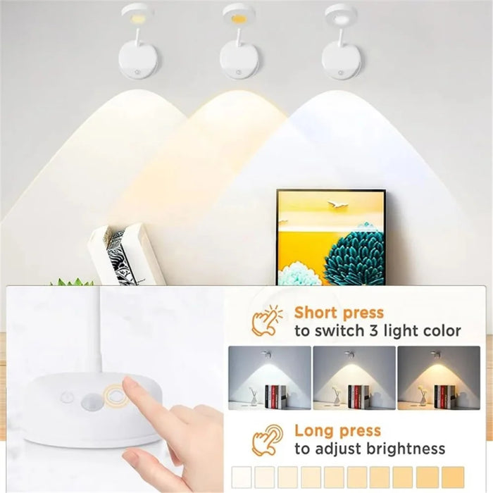 Rechargeable Spotlight Electric Free Wiring Indoor Wall Light Spotlight Smart LED Human Body Sensor Lamp - White - 5