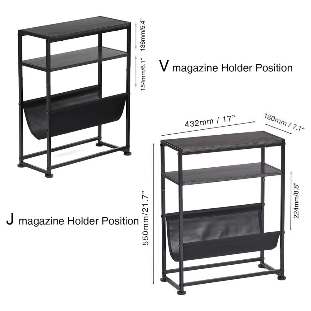 DULCII Metal Frame Wooden Magazine Organizer Table with Fabric Pocket for Home Office, 40 x 16.7 x 55cm - Grey Green - 7