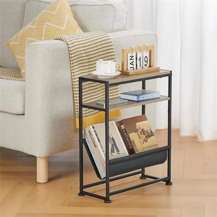 DULCII Metal Frame Wooden Magazine Organizer Table with Fabric Pocket for Home Office, 40 x 16.7 x 55cm - Oak - 7