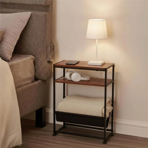 DULCII Metal Frame Wooden Magazine Organizer Table with Fabric Pocket for Home Office, 40 x 16.7 x 55cm - Cherry - 2