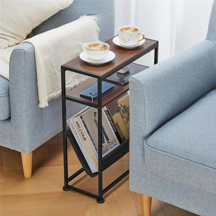 DULCII Metal Frame Wooden Magazine Organizer Table with Fabric Pocket for Home Office, 40 x 16.7 x 55cm - Cherry - 3