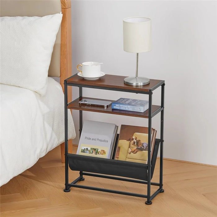 DULCII Metal Frame Wooden Magazine Organizer Table with Fabric Pocket for Home Office, 40 x 16.7 x 55cm - Cherry - 4