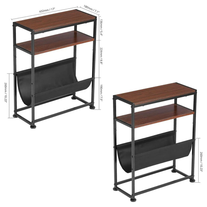 DULCII Metal Frame Wooden Magazine Organizer Table with Fabric Pocket for Home Office, 40 x 16.7 x 55cm - Cherry - 7