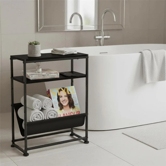 DULCII Metal Frame Wooden Magazine Organizer Table with Fabric Pocket for Home Office, 40 x 16.7 x 55cm - Black Dark Walnut - 5