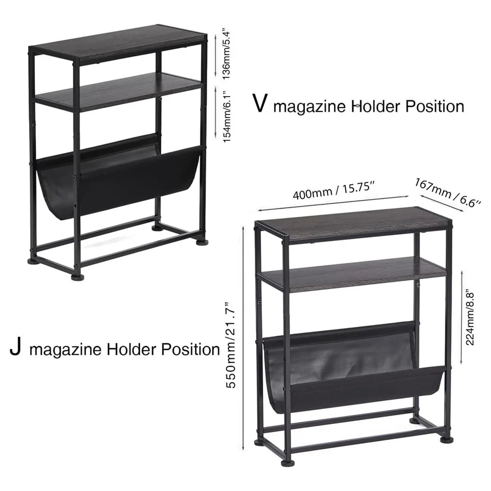 DULCII Metal Frame Wooden Magazine Organizer Table with Fabric Pocket for Home Office, 40 x 16.7 x 55cm - Black Dark Walnut - 7
