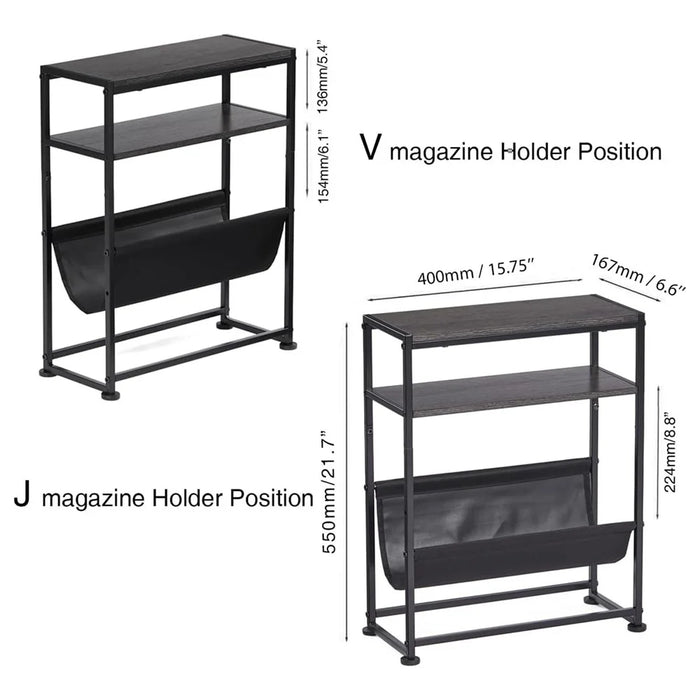 DULCII Metal Frame Wooden Magazine Organizer Table with Fabric Pocket for Home Office, 40 x 16.7 x 55cm - Black Dark Walnut - 7