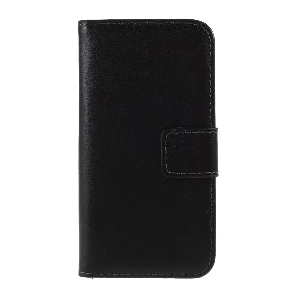 Genuine Split Leather Magnetic Credit Card Wallet Style Folio Stand Case for iPhone SE 5s 5 - Black - 1