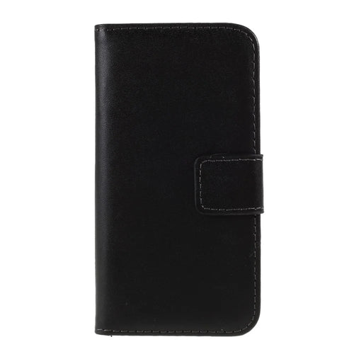 Genuine Split Leather Magnetic Credit Card Wallet Style Folio Stand Case for iPhone SE 5s 5 - Black - 1