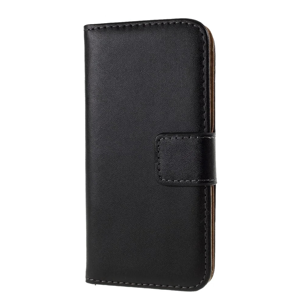 Genuine Split Leather Magnetic Credit Card Wallet Style Folio Stand Case for iPhone SE 5s 5 - Black - 2
