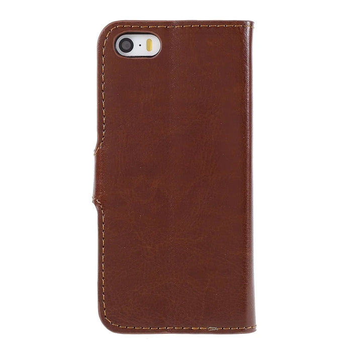 Brown for iPhone SE 5s 5 Crazy Horse Wallet Leather Case w/ Stand - 3