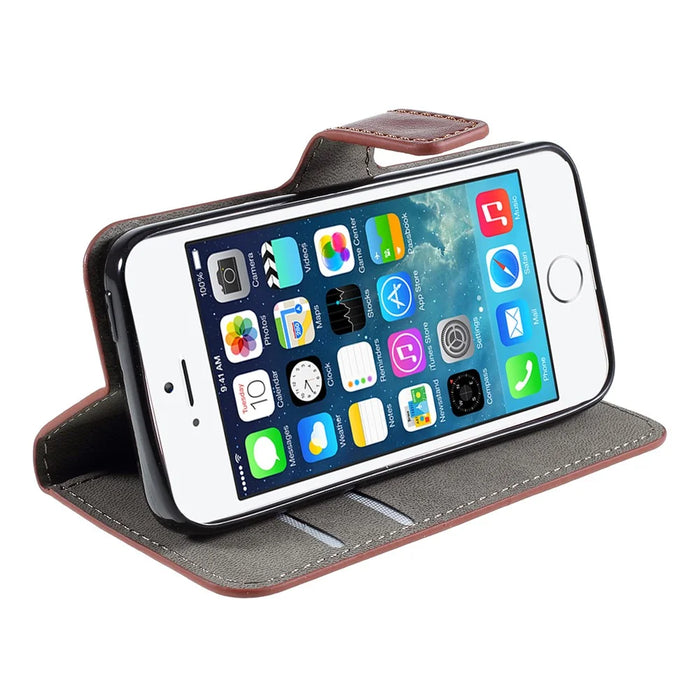 Brown for iPhone SE 5s 5 Crazy Horse Wallet Leather Case w/ Stand - 6
