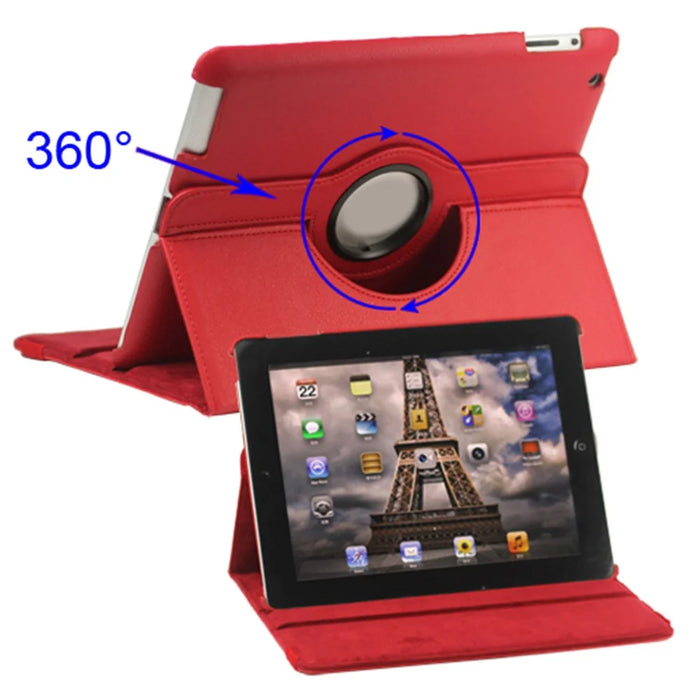 360 Degree Rotating Litchi Surface Leather Case Cover with Stand for iPad 2 / 3 / 4 - Red - 1