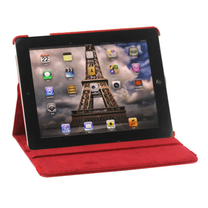 360 Degree Rotating Litchi Surface Leather Case Cover with Stand for iPad 2 / 3 / 4 - Red - 2