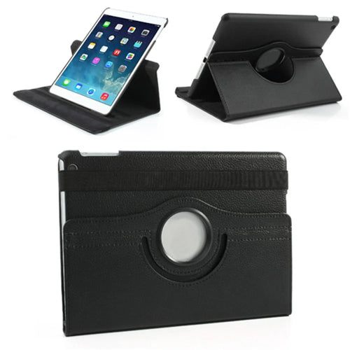 360 Degree Rotating Litchi Leather Folio Case for iPad Air (2013) Tablet Case Accessory - Black - 1