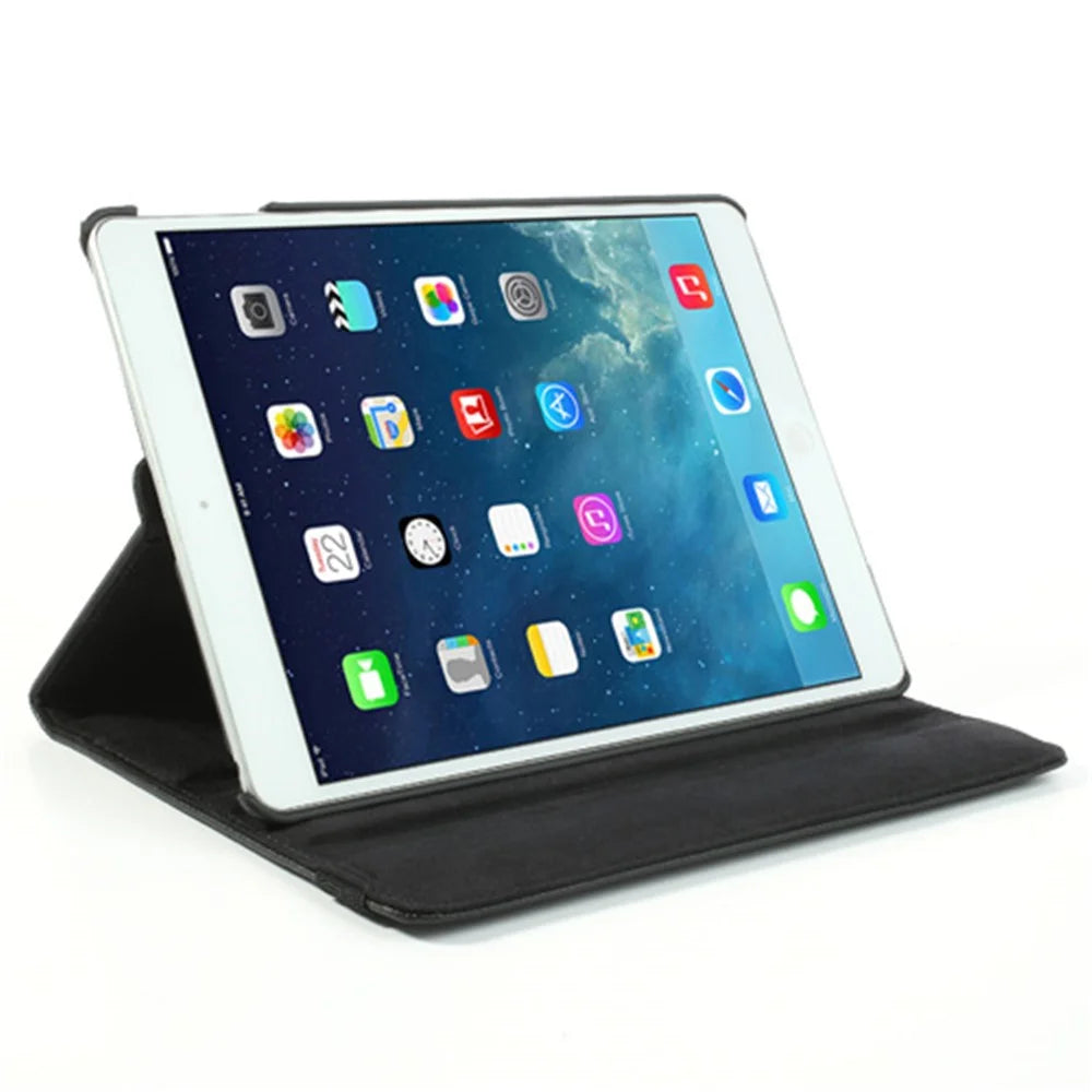 360 Degree Rotating Litchi Leather Folio Case for iPad Air (2013) Tablet Case Accessory - Black - 5
