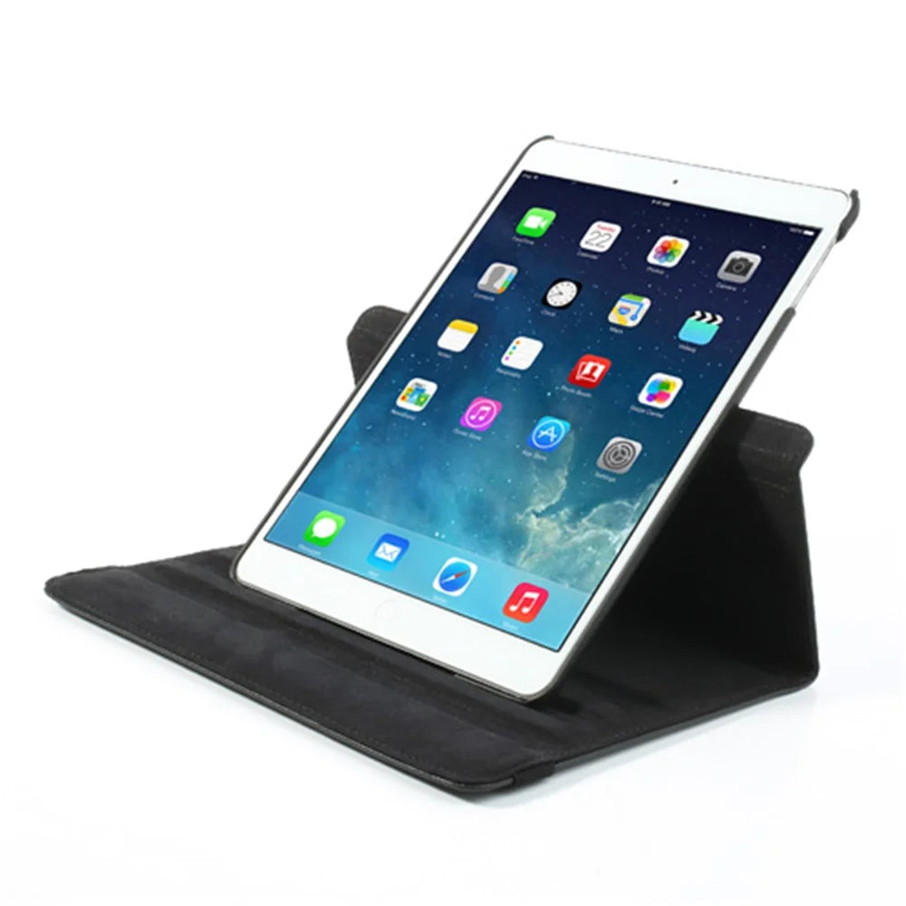 360 Degree Rotating Litchi Leather Folio Case for iPad Air (2013) Tablet Case Accessory - Black - 7