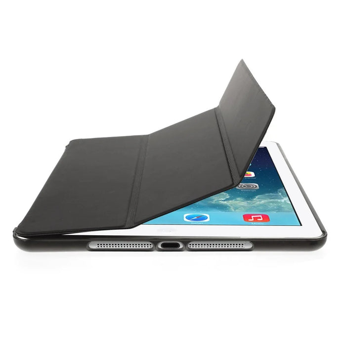 For iPad Air (2013) Protective Case Shockproof Shell PU Leather Tablet Three-fold Stand Cover Support Auto Wake/Sleep - Black - 4