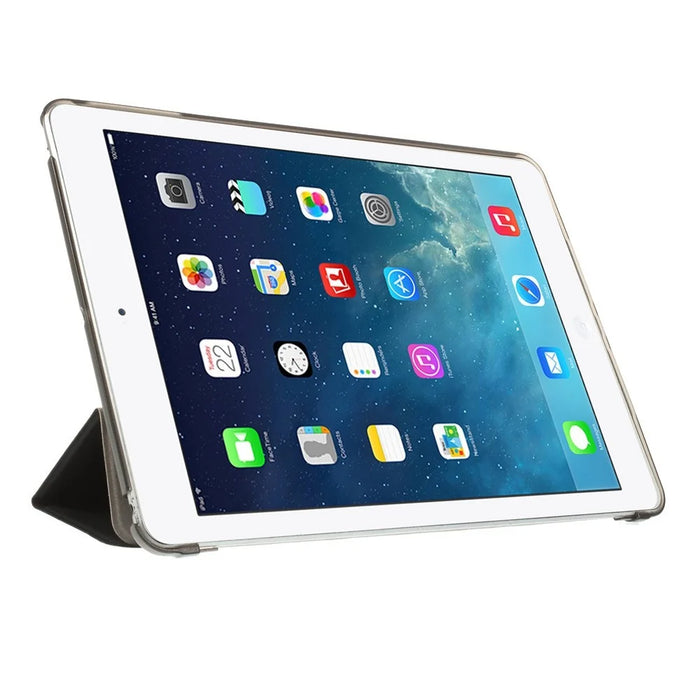 For iPad Air (2013) Protective Case Shockproof Shell PU Leather Tablet Three-fold Stand Cover Support Auto Wake/Sleep - Black - 5