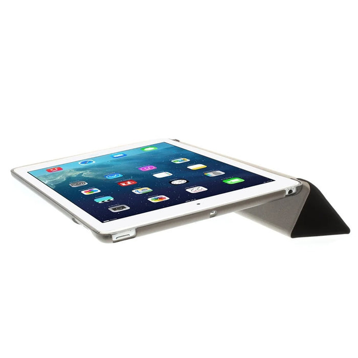 For iPad Air (2013) Protective Case Shockproof Shell PU Leather Tablet Three-fold Stand Cover Support Auto Wake/Sleep - Black - 7