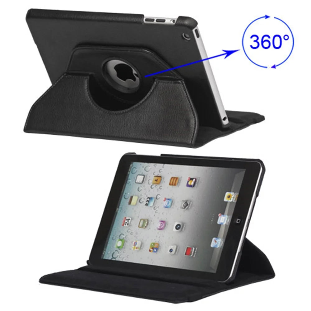 360 Degree Rotary Leather Case with Elastic Strap for iPad Mini - Black - 1