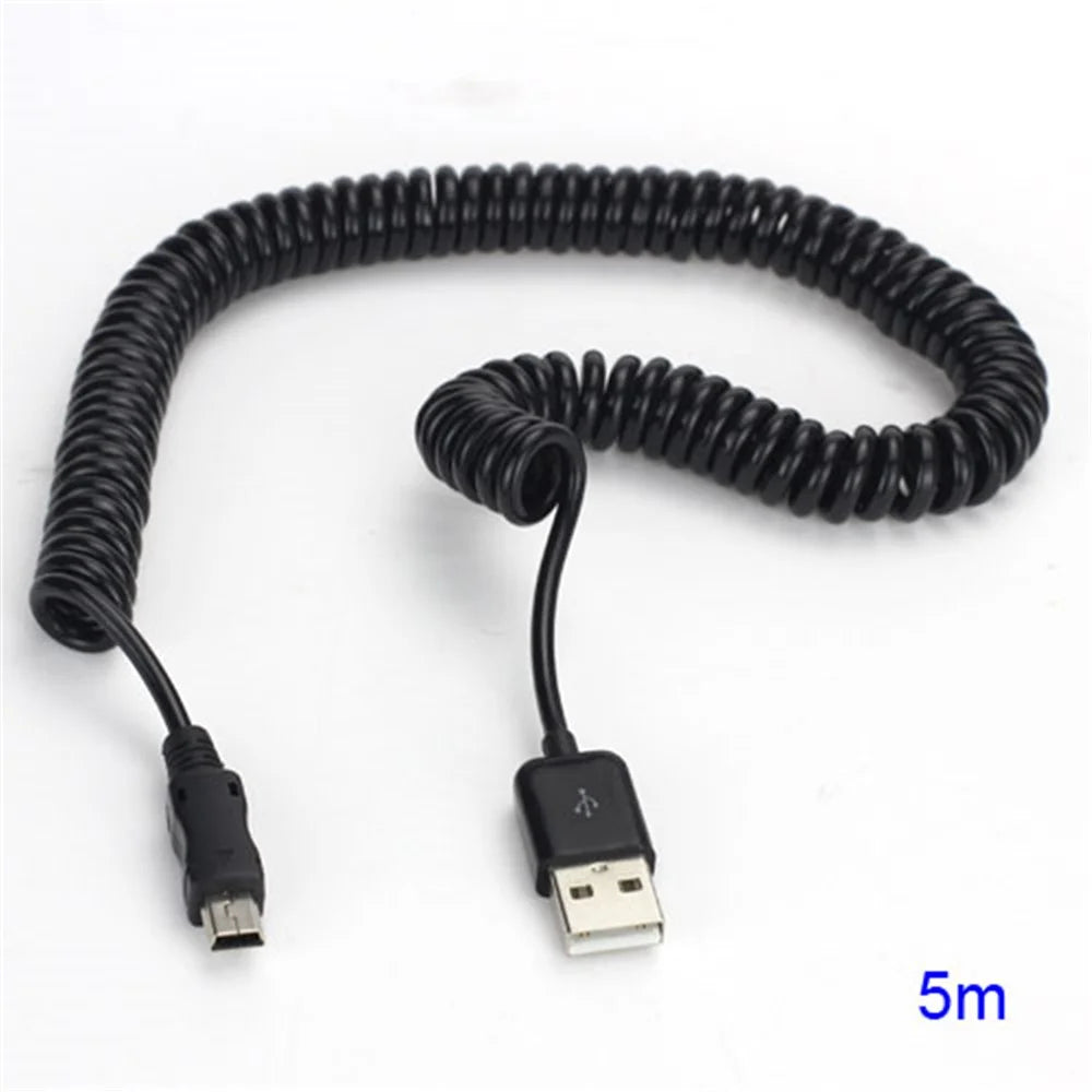 Flexible Coiled USB 2.0 Male to Mini USB 5 Pin Data Sync Charger Cable - 1