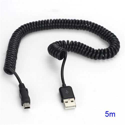 Flexible Coiled USB 2.0 Male to Mini USB 5 Pin Data Sync Charger Cable - 1