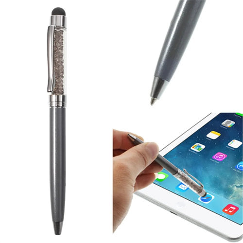 Grey Bling Flowing Crystal Capacitive Touch Stylus & Ballpoint Pen for iPhone iPad Samsung LG Huawei - 1