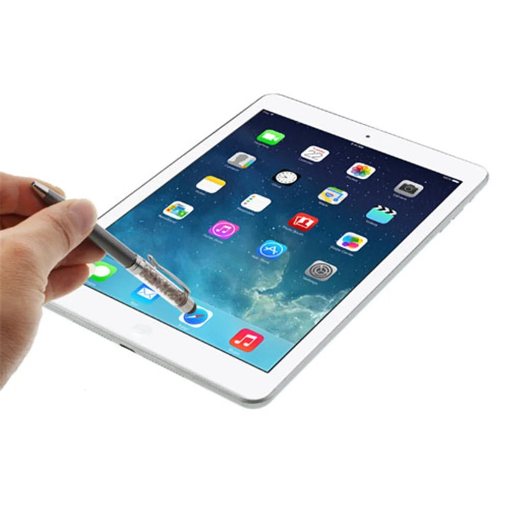 Grey Bling Flowing Crystal Capacitive Touch Stylus & Ballpoint Pen for iPhone iPad Samsung LG Huawei - 3