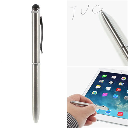 Two-color Ink Ballpoint & Stylus Pen for All Capacitive Touch Screen Devices - Silver Color - 1