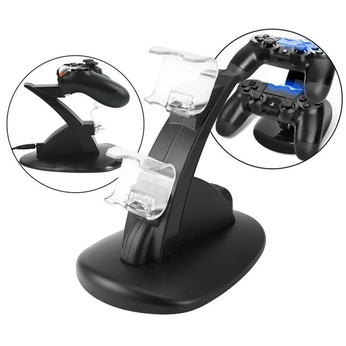 For Playstation PS4 Dual Controller Charger Dock Stand Gamepad Charging Station with LED Indicators - 1