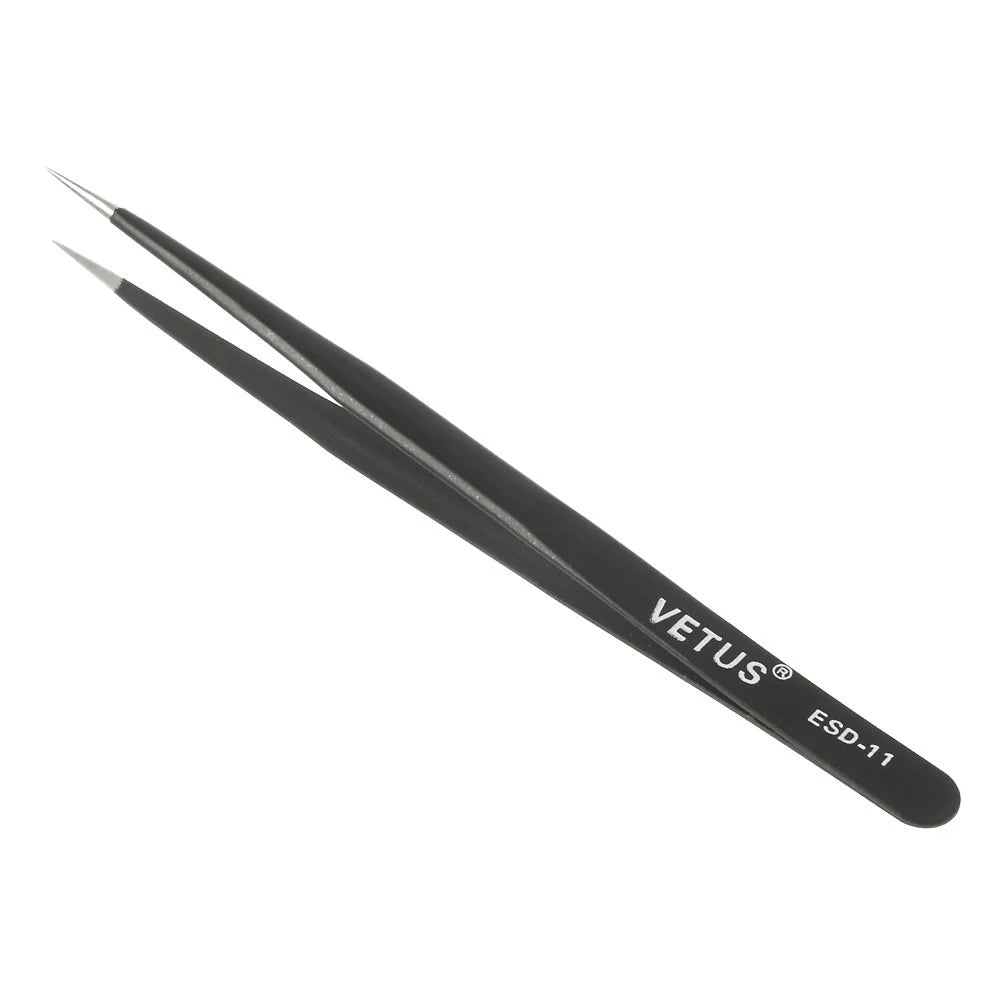 VETUS ESD-11 Anti-Static Fine Tip Straight Stainless Steel Tweezer Repair Tool, Length: 140mm - 1