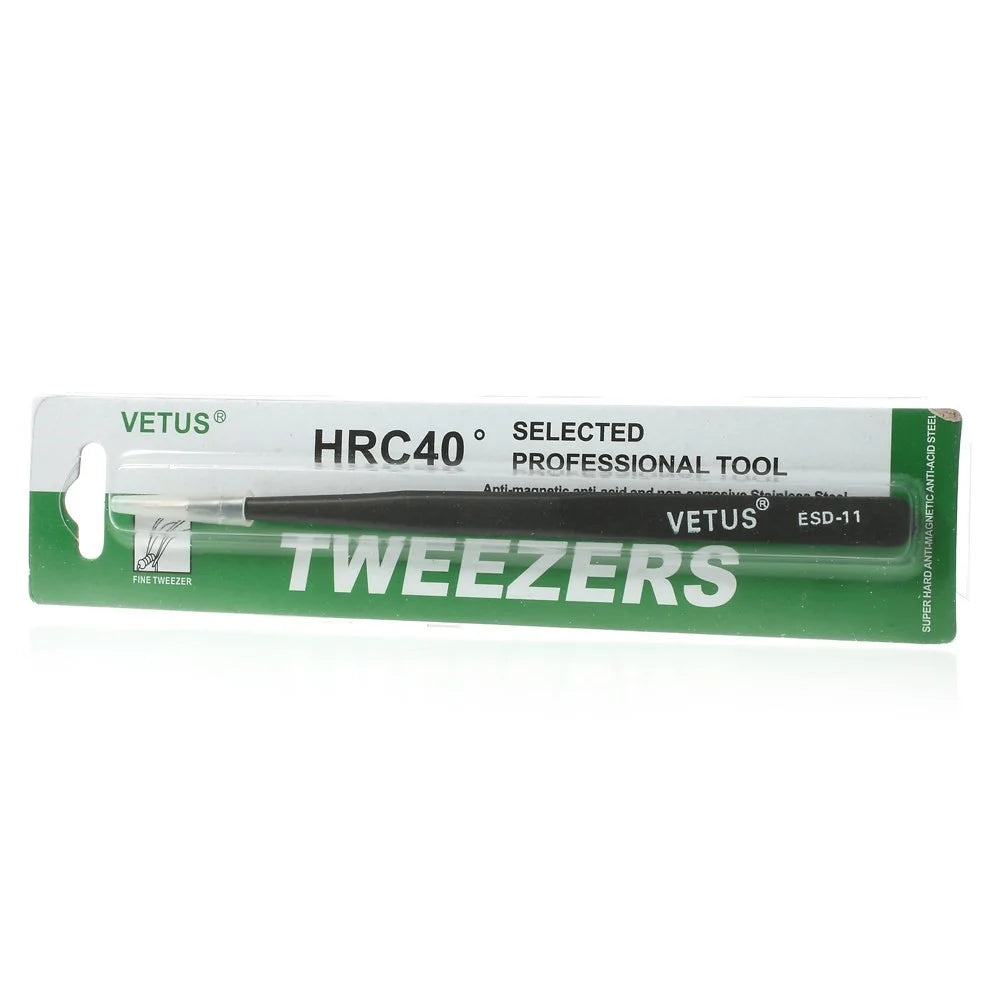 VETUS ESD-11 Anti-Static Fine Tip Straight Stainless Steel Tweezer Repair Tool, Length: 140mm - 5