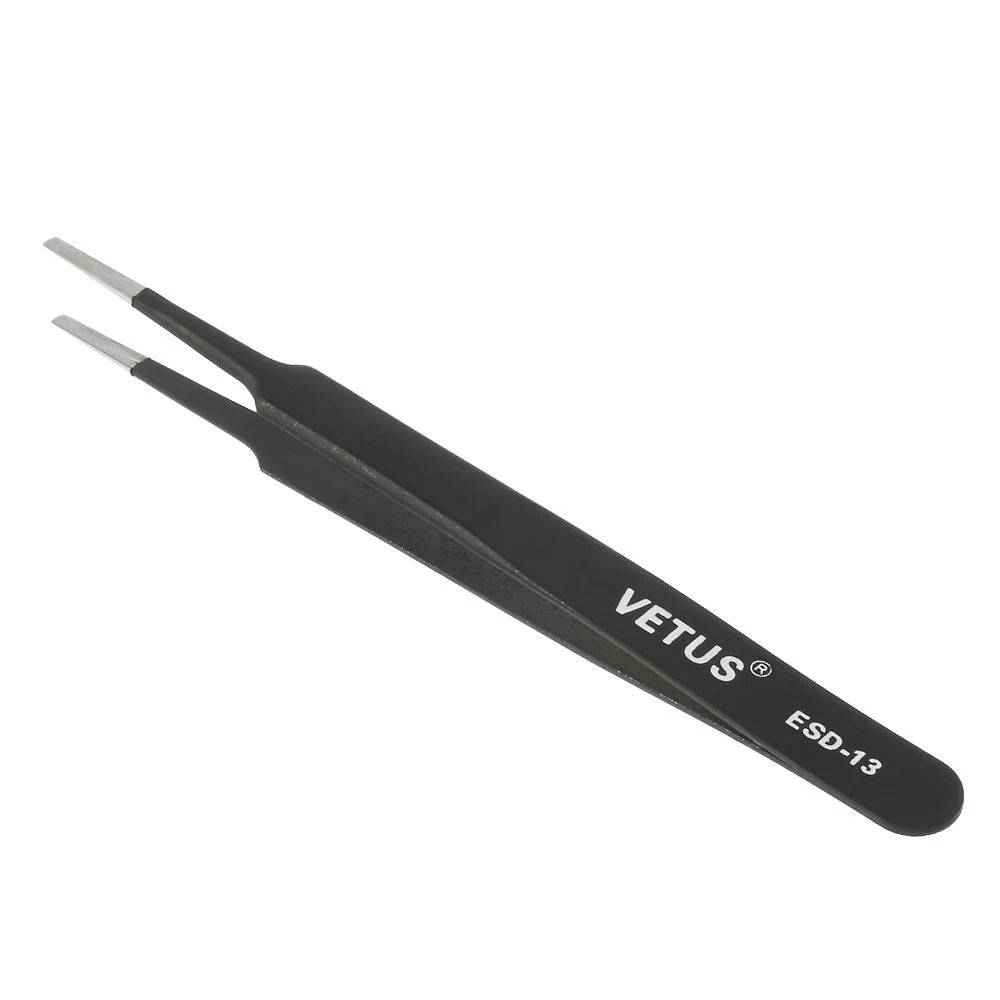 VETUS ESD-13 Anti-Static Stainless Steel Flat and Round Tweezer Repair Tool, Length: 120mm - 1