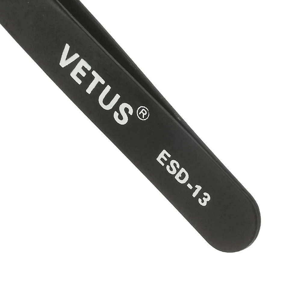 VETUS ESD-13 Anti-Static Stainless Steel Flat and Round Tweezer Repair Tool, Length: 120mm - 4
