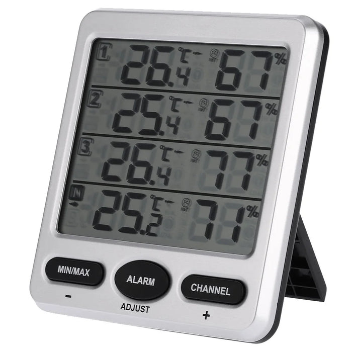 433MHz Wireless 8-Channel LCD Digital Comfort Level Alarm Function with Three Remote Sensors Thermometer Hygrometer - 1