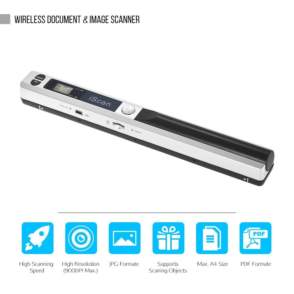 Portable Handheld A4 Documents Images HD Wireless Scanner Wand with LCD Display - Silver - 2